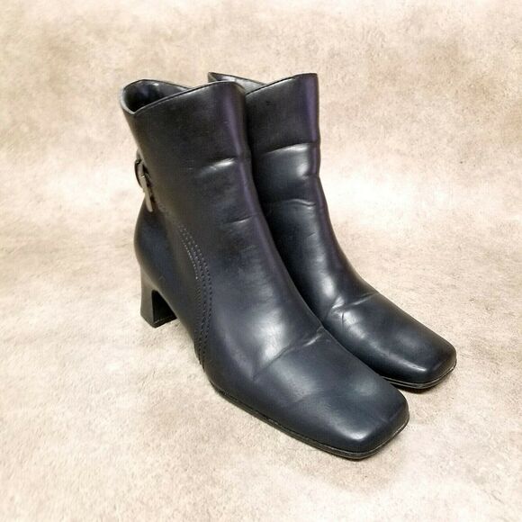 Predictions Womens  28406116 Size 8 Black  Side Zip Buckled Accent 2.5" Heeled A - Picture 1 of 10